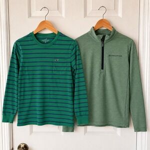 Vineyard Vines Boys M 12-14 Striped Tee Sankaty Quarter Zip 2pc Bundle